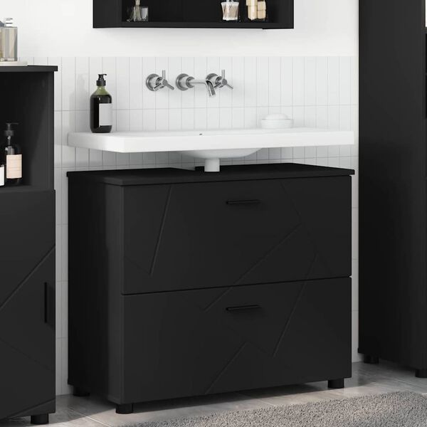 vidaXL Bathroom Cabinet with Drawer Black 30.12 x 13.78 x 25.20 in
