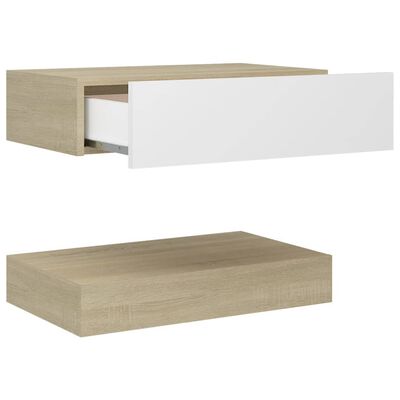vidaXL Bedside Cabinet White and Sonoma Oak 23.6"x13.8" Engineered Wood