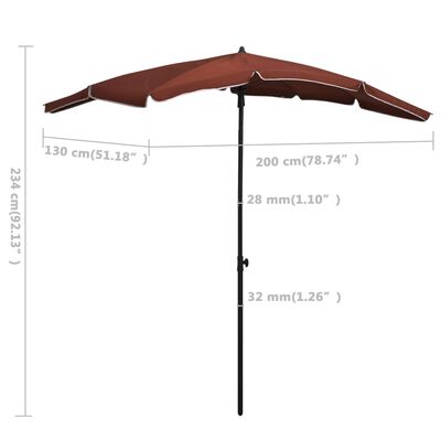 vidaXL Garden Parasol with Pole 78.7"x51.2" Terracotta