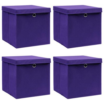 vidaXL Storage Boxes with Lids 4 pcs Purple 12.6"x12.6"x12.6" Fabric
