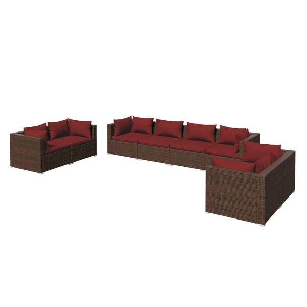 vidaXL Garden Lounge Set Brown PE rattan, powder-coated steel, plastic