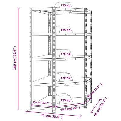 vidaXL 5-Layer Heavy-duty Corner Shelf Gray Steel&Engineered Wood