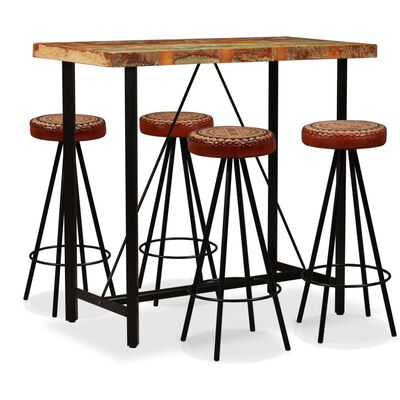 vidaXL Bar Set 5 Pieces Solid Reclaimed Wood, Genuine Leather & Canvas