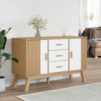 vidaXL Sideboard OLDEN White and Brown 44.9"x16.9"x28.9" Solid Wood Pine
