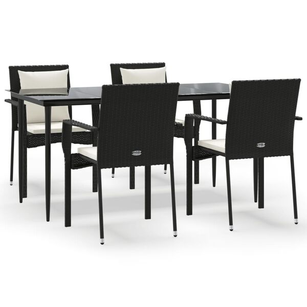 vidaXL Garden Dining Set Black, Rattan, Cream white