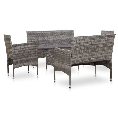 vidaXL 5 Piece Patio Lounge Set With Cushions Poly Rattan Gray