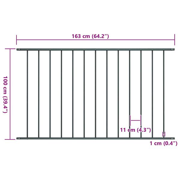 vidaXL Fence Panel Powder-coated Steel 5.4 ft x 3.3 ft Anthracite