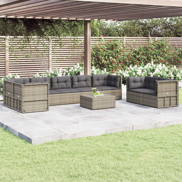 vidaXL Garden Lounge Set Grey PE Rattan Modular Garden Lounge Set