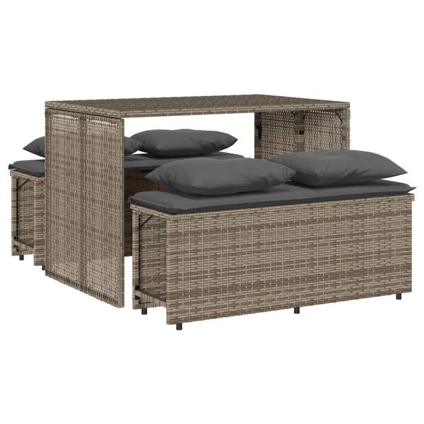 vidaXL 3 Piece Patio Dining Set with Cushions Grey Poly Rattan