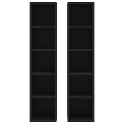 vidaXL CD Cabinets 2 pcs Black 8.3"x6.3"x36.8" Engineered Wood