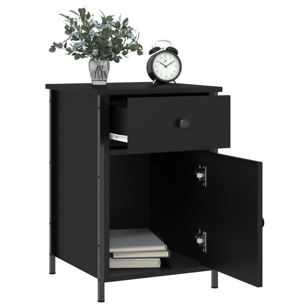vidaXL Bedside Cabinet Set of 2 Black Engineered wood, iron Medium