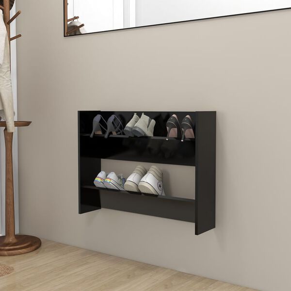 vidaXL Wall Shoe Cabinet Black Engineered wood Compact Wall mounting