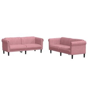 vidaXL Sofa Set Pink Velvet, Plywood, Solid Wood Standard Modern