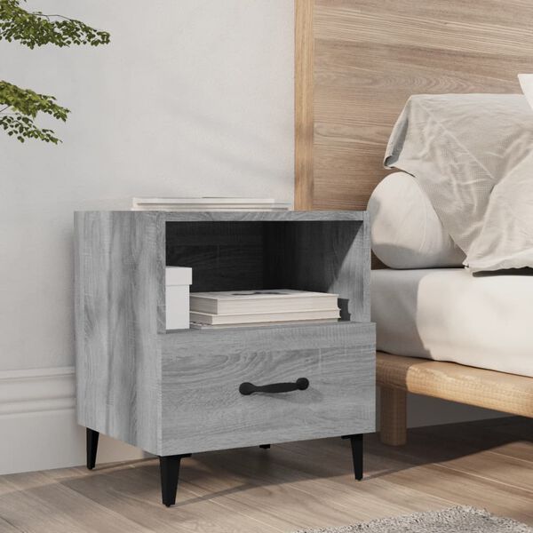 vidaXL Bedside Cabinet Grey Sonoma Engineered wood, Metal Standard