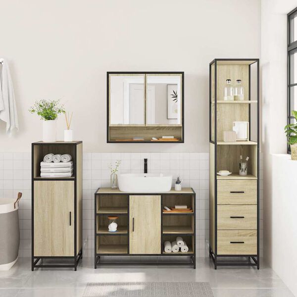 vidaXL Bathroom Furniture Set Sonoma Oak Engineered Wood Large