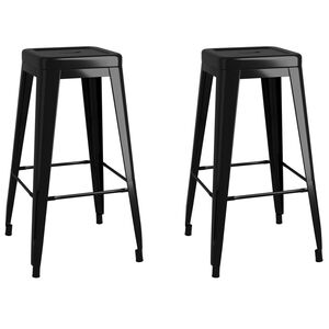 vidaXL Bar Stool Set of 2 Black Metal Tall Footrest Bar Stool