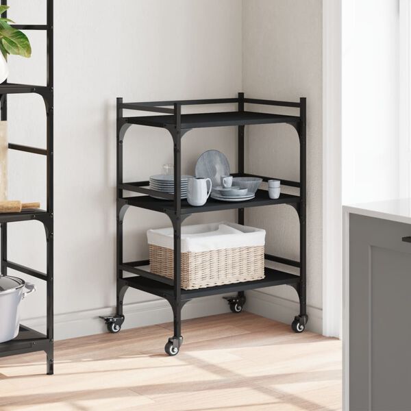 vidaXL Kitchen Trolley Black 19.7"x13.8"x29.7" Engineered Wood