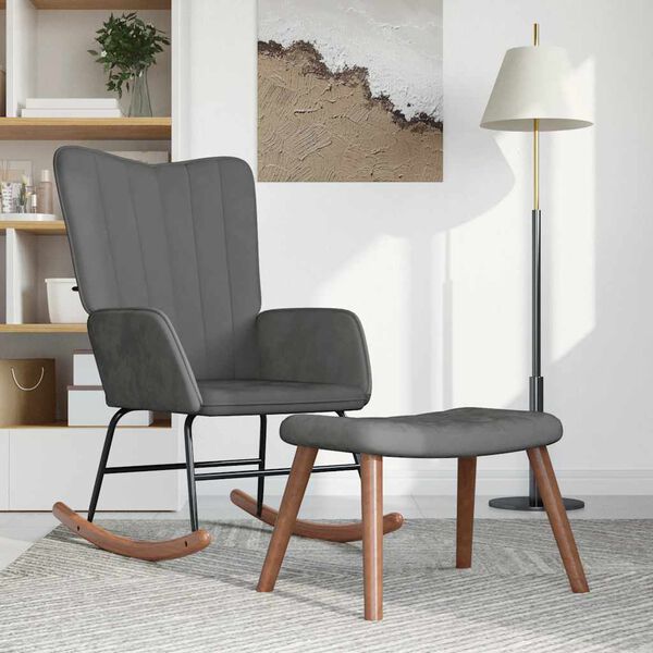 vidaXL Rocking Chair With Stool Dark Grey