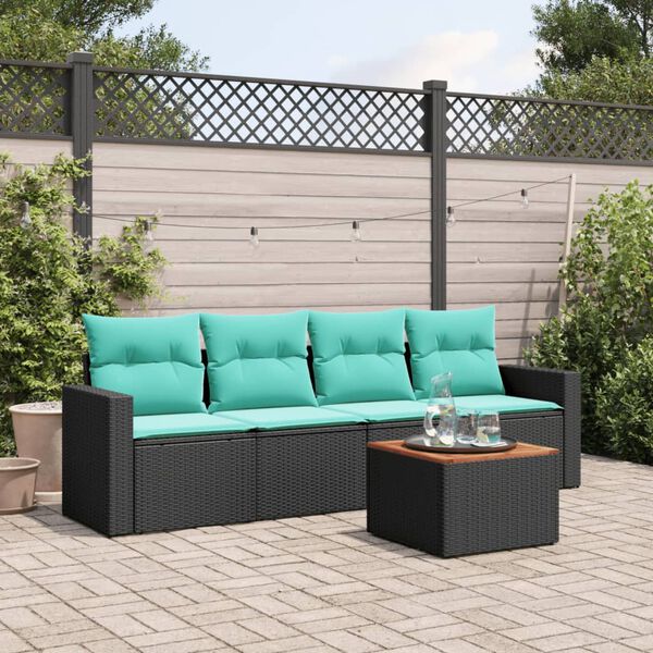 vidaXL 5 Piece Patio Sofa Set with Cushions Black Poly Rattan