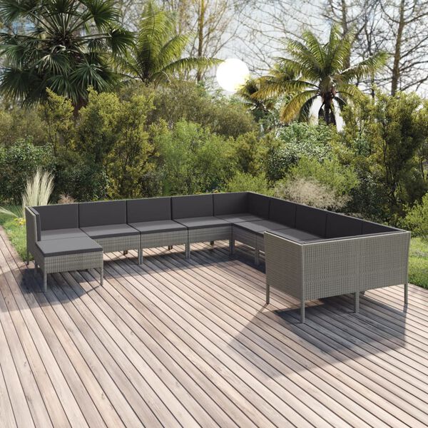 vidaXL Garden Lounge Set Grey PE Rattan, Powder-Coated Steel, 100% Polyester