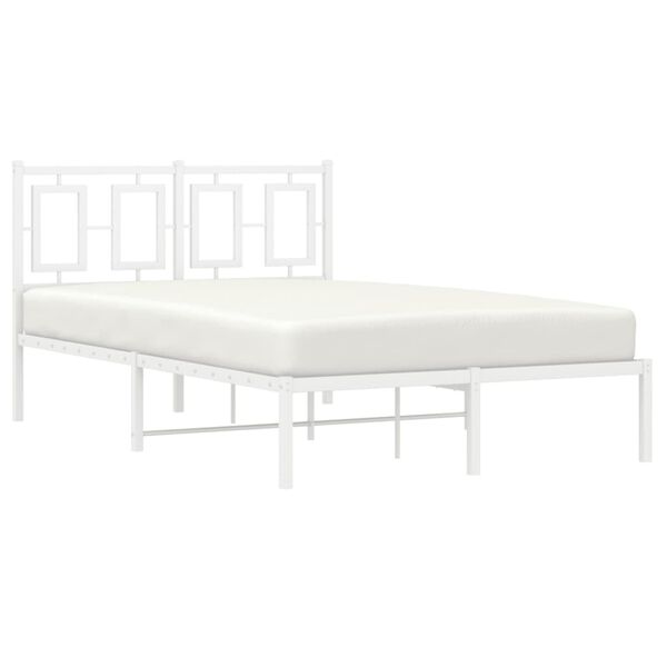 vidaXL Bed Frame White Powder-Coated Steel Small Double Bed Frame
