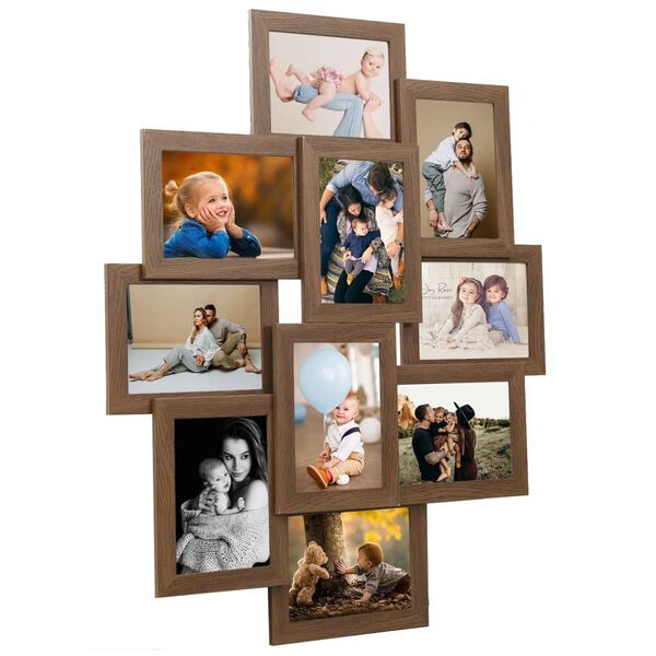 vidaXL Photo Frame Light brown MDF, Polystyrene 10 photos Modern