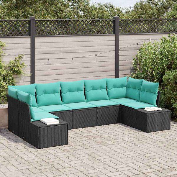 vidaXL Garden Sofa Set 7 pcs Black and Turquoise Poly rattan