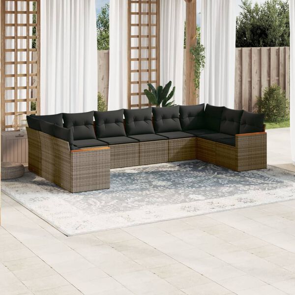 vidaXL Garden Sofa Set Grey PE Rattan Large Adjustable Feet