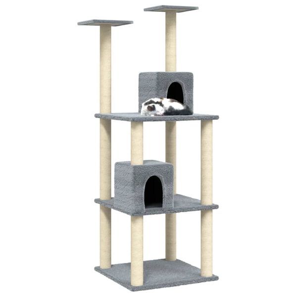 vidaXL Cat Tree Light gray Engineered wood, plush, sisal 55.5 in tall