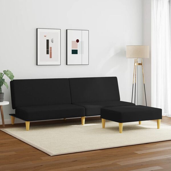 vidaXL Sofa Bed Black Fabric (100% polyester), wood, plastic 2-seater