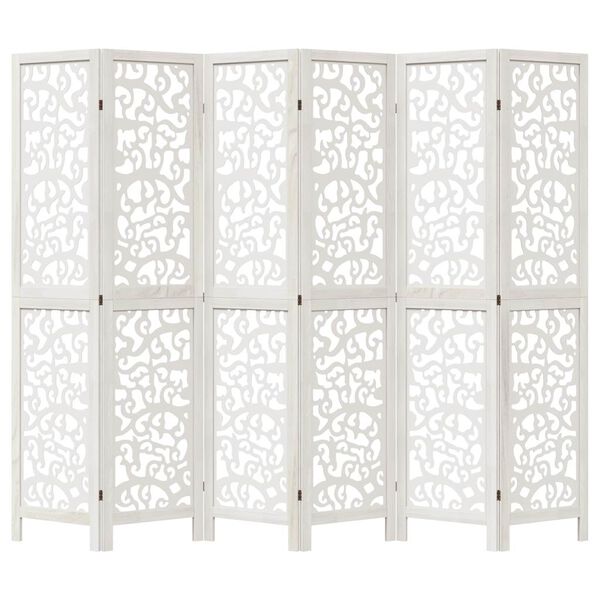 vidaXL Room Divider 6 Panels White Solid Wood Paulownia