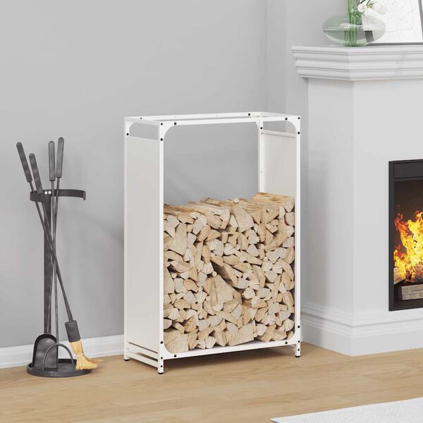 vidaXL Firewood Rack White 23.6x11.0x35.4" Cold-rolled steel