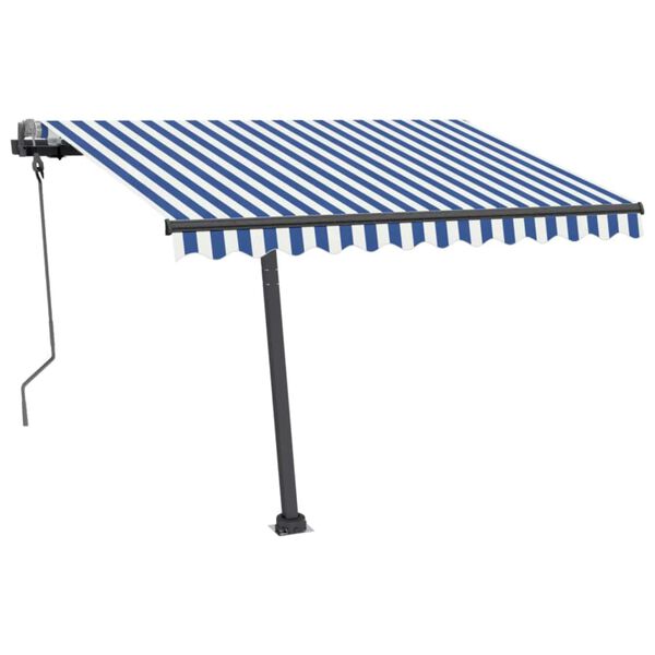 vidaXL Freestanding Manual Retractable Awning 118.1"x98.4" Blue/White