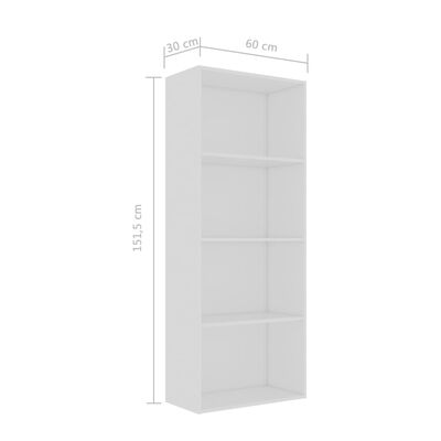 vidaXL 4-Tier Book Cabinet White 23.6"x11.8"x59.6" Chipboard