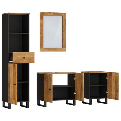 Complete wardrobe set with tall cabinet, wall mirror, and multiple base cabinets in wood and black metal legs.
