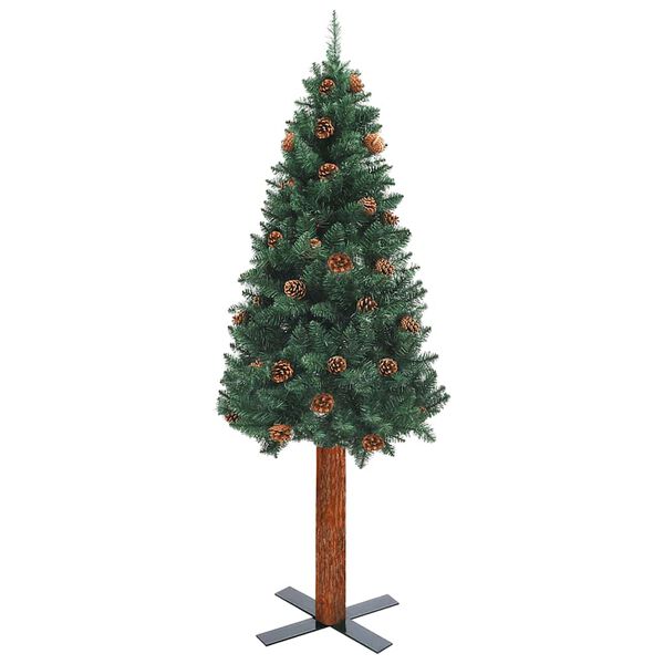 vidaXL Slim Pre-lit Christmas Tree with Ball Set Green 59.1" PVC
