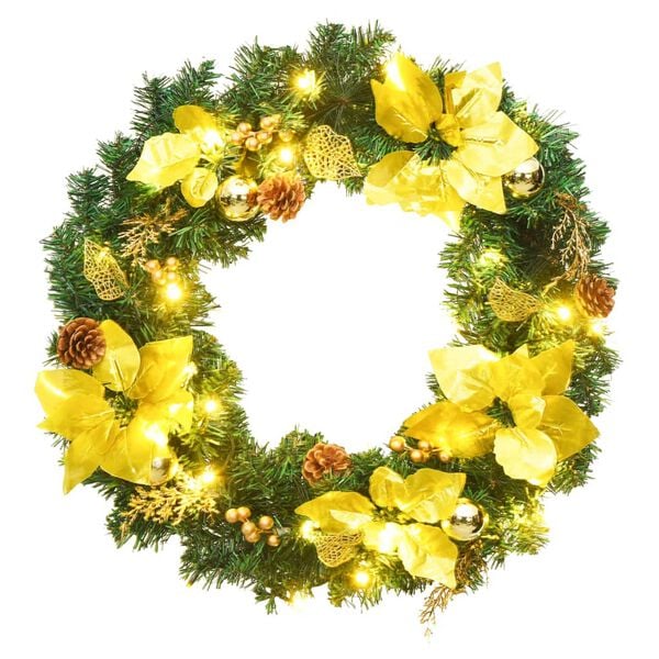 vidaXL Christmas Wreath Green and gold PVC 23.6 in Decorative Inlays