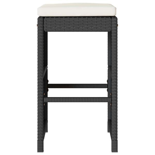 vidaXL Garden Bar Stool Set of 2 Black Poly Rattan, Powder-Coated Steel