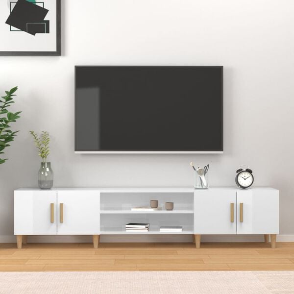 vidaXL TV Cabinet High Gloss White Engineered wood, eucalyptus wood