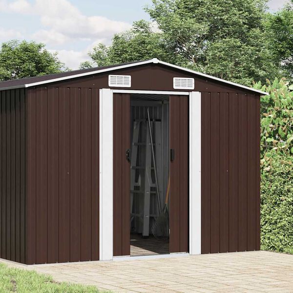 vidaXL Garden Shed Brown Galvanized steel Large Garden Shed
