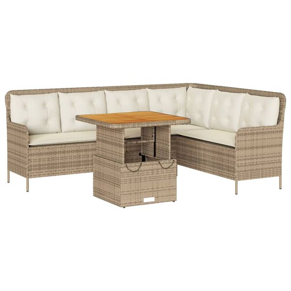 vidaXL Patio Sofa Set Beige PE rattan Large L-shaped Garden Sofa Set