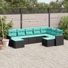 vidaXL Patio Sofa Set Black, Blue PE Rattan, Powder-Coated Steel Large