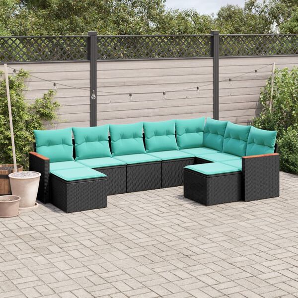 vidaXL Patio Sofa Set Black, Blue PE Rattan, Powder-Coated Steel Large