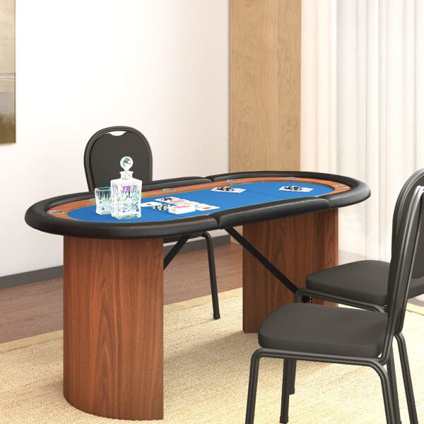 vidaXL Poker Table Blue Engineered wood Medium Cup Holders Poker Table