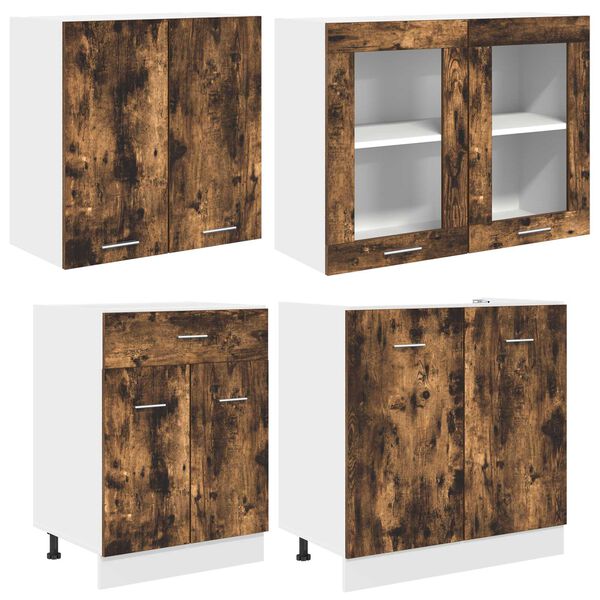 vidaXL Kitchen Cabinet Set Lyon 4 pcs Smoked Oak 140 x 46 x 81.5 cm