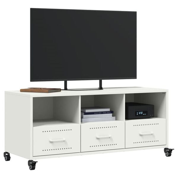 vidaXL TV Cabinet White Cold-rolled steel Medium Rollable TV Cabinet