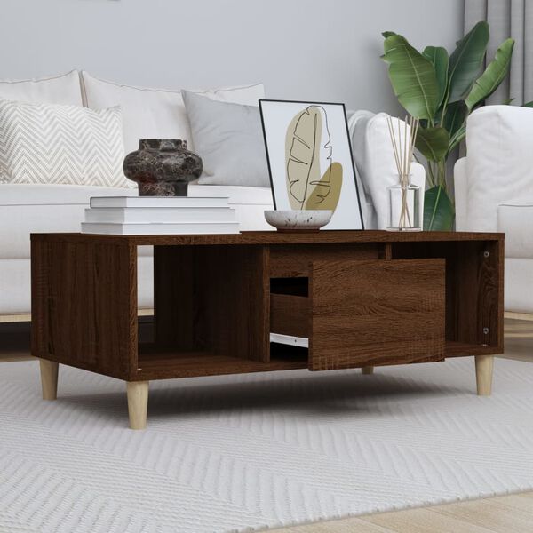 vidaXL Coffee Table Brown Oak Engineered Wood, Solid Eucalyptus Wood Large