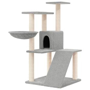 vidaXL Cat Tree Light Grey Engineered wood, plush, sisal Medium Modern