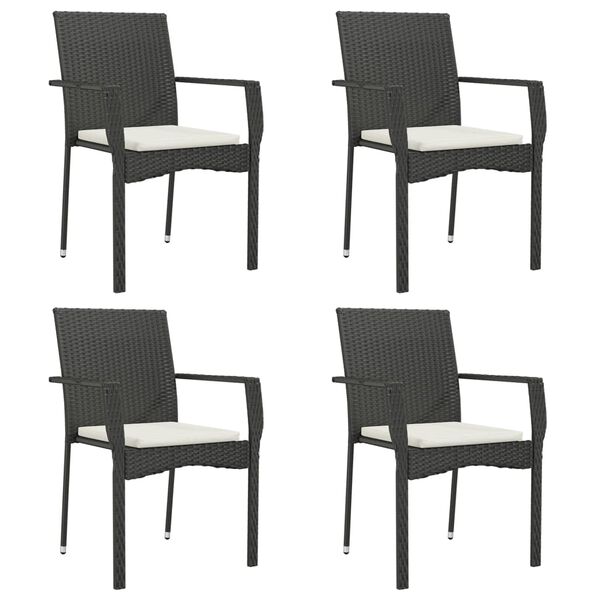 vidaXL Garden Chair Set of 4 Black frame, Cream white cushion PE rattan