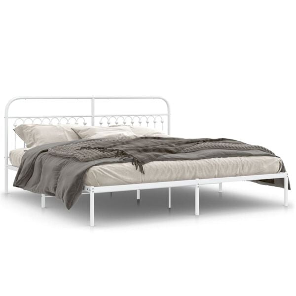 vidaXL Bed Frame White Steel Full Bed Frame Rectangular Traditional